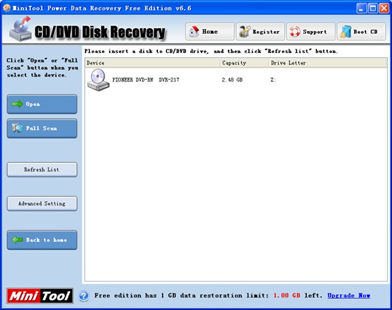 Free recovery software for CD1